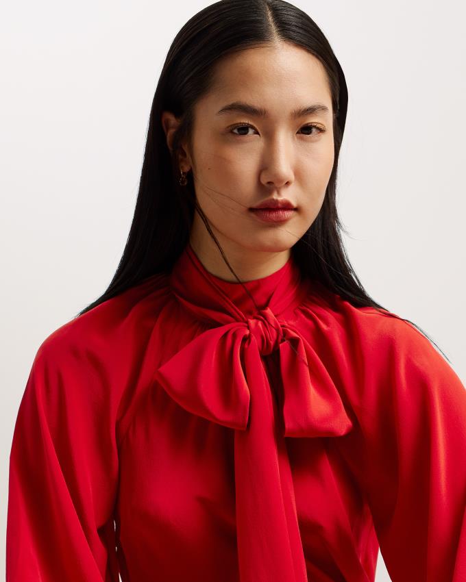 Chemisier Ted Baker Oversized Bow Silk Rouge Femme | PUI-03198735